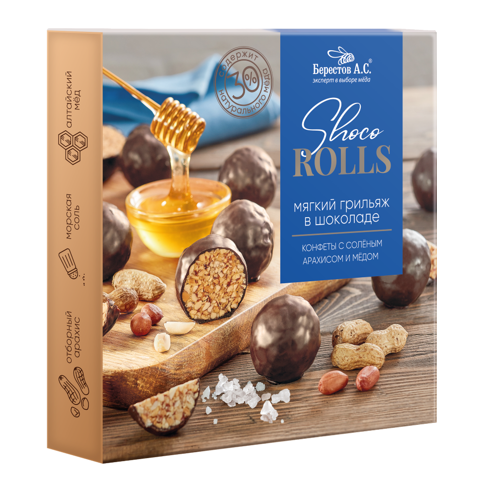  Берестов Shoco Rolls конфеты с арахисом, солью и медом, 135г   в Назарове