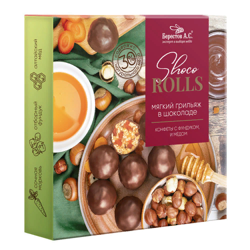  Берестов Shoco Rolls конфеты с фундуком, цукатами моркови  и медом 135г  в Назарове